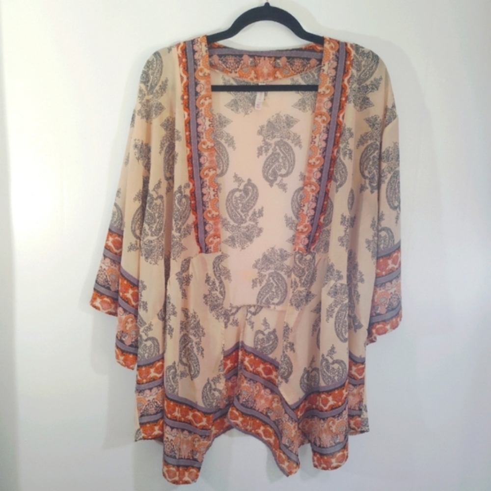 Autumn Beauty M/L Xhilaration Pretty Paisley Kimono Cardigan Coverup Semi-sheer - Picture 15 of 15